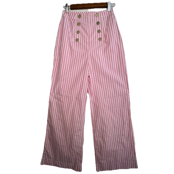 Show Me Your Mumu X Barbie Stacie Sailor Pants Pink White Striped Wide Leg Sz XS - Picture 2 of 10